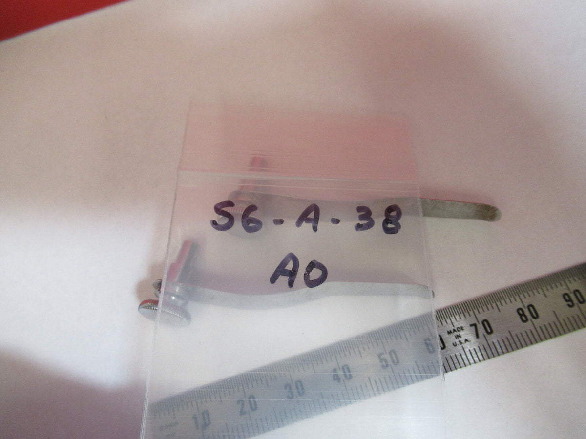 ANTIQUE AMERICAN OPTICS PAIR of CLIPS STAGE MICROSCOPE PART AS PICTURED S6-A-38