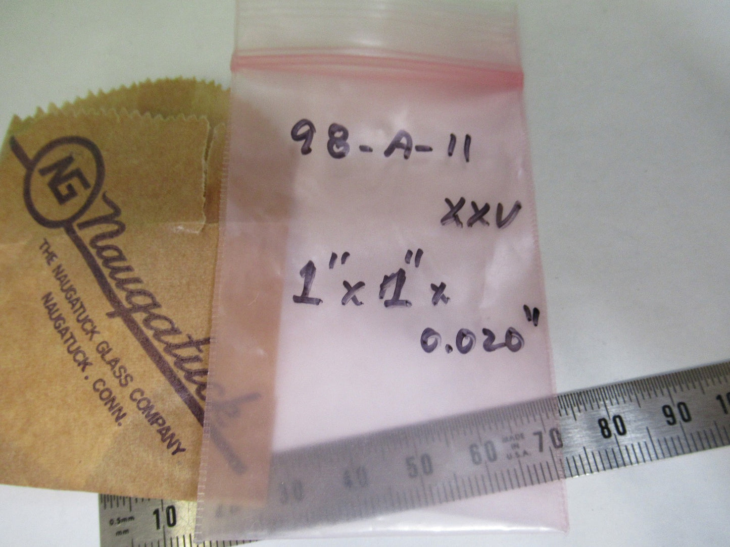 OPTICAL GLASS NAUGATUCK 1" x 1" x 0.020" FROSTED DIFFUSER OPTICS AS PIC 98-A-11
