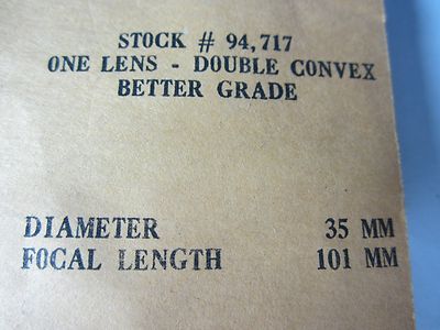 OPTICAL DOUBLE CONVEX 35 mm DIAMETER FL 101 mm LASER OPTICS BIN#34