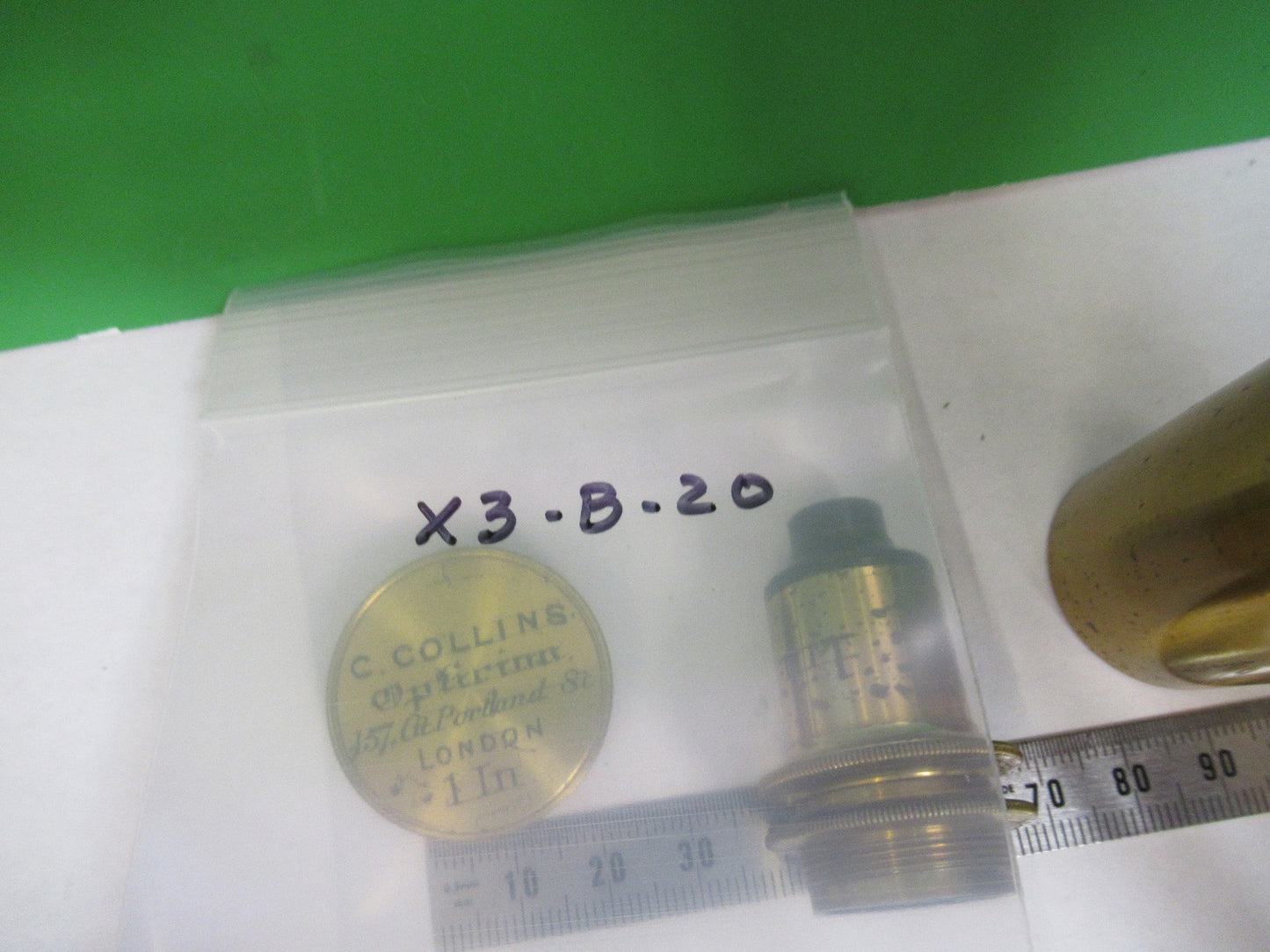 ANTIQUE BRASS OBJECTIVE 1 inch LENS COLLINS LONDON UK MICROSCOPE PART X3-B-20