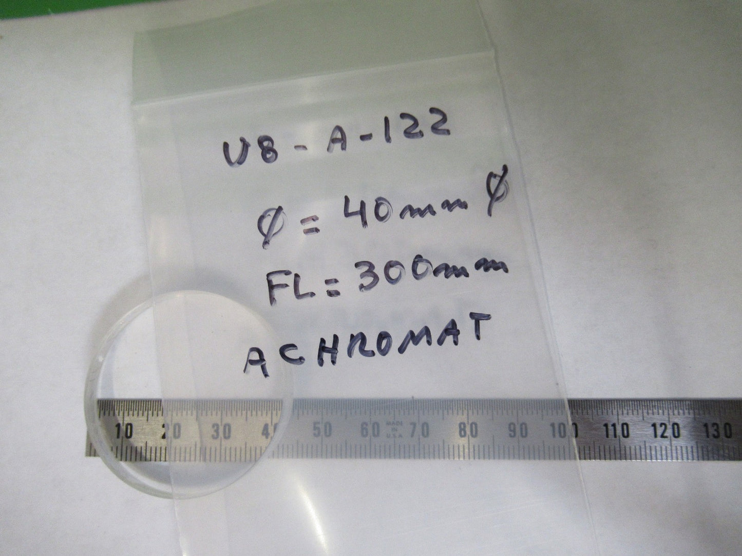 OPTICAL GLASS ACHROMAT LENS 300mm FL 40 DIA LASER OPTICS AS PICTURED U8-A-122
