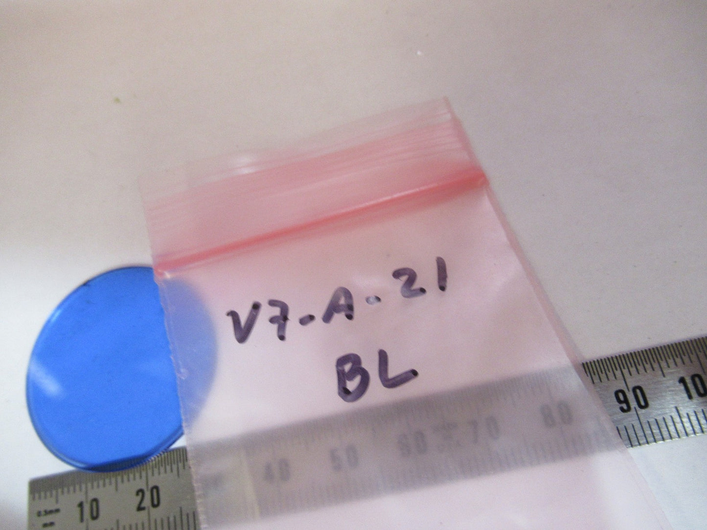 ANTIQUE BAUSCH LOMB GLASS BLUE FILTER OPTICS MICROSCOPE PART AS PICTURED V7-A-21