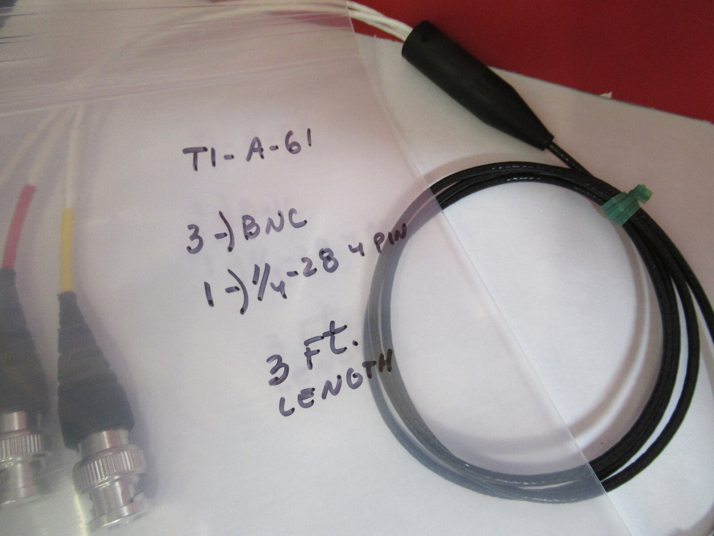 3ft CABLE for ACCELEROMETER SENSOR triaxial 1/4-28 to BNC AS PICTURED T1-A-61