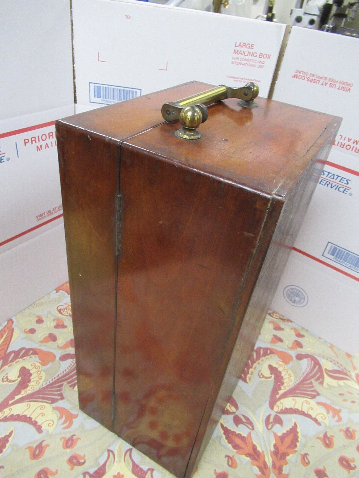 ANTIQUE WOOD CABINET EMPTY HENRY CROUCH UK MICROSCOPE PART LOBBY