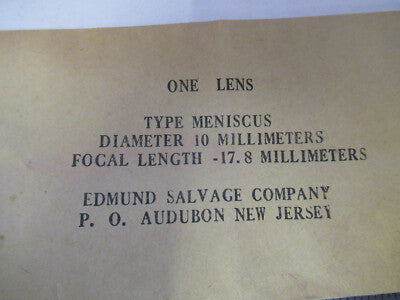 OPTICAL EDMUND LENS 10mm DIAMETER FL -17.8mm OPTICS AS PICTURED &B9-FT