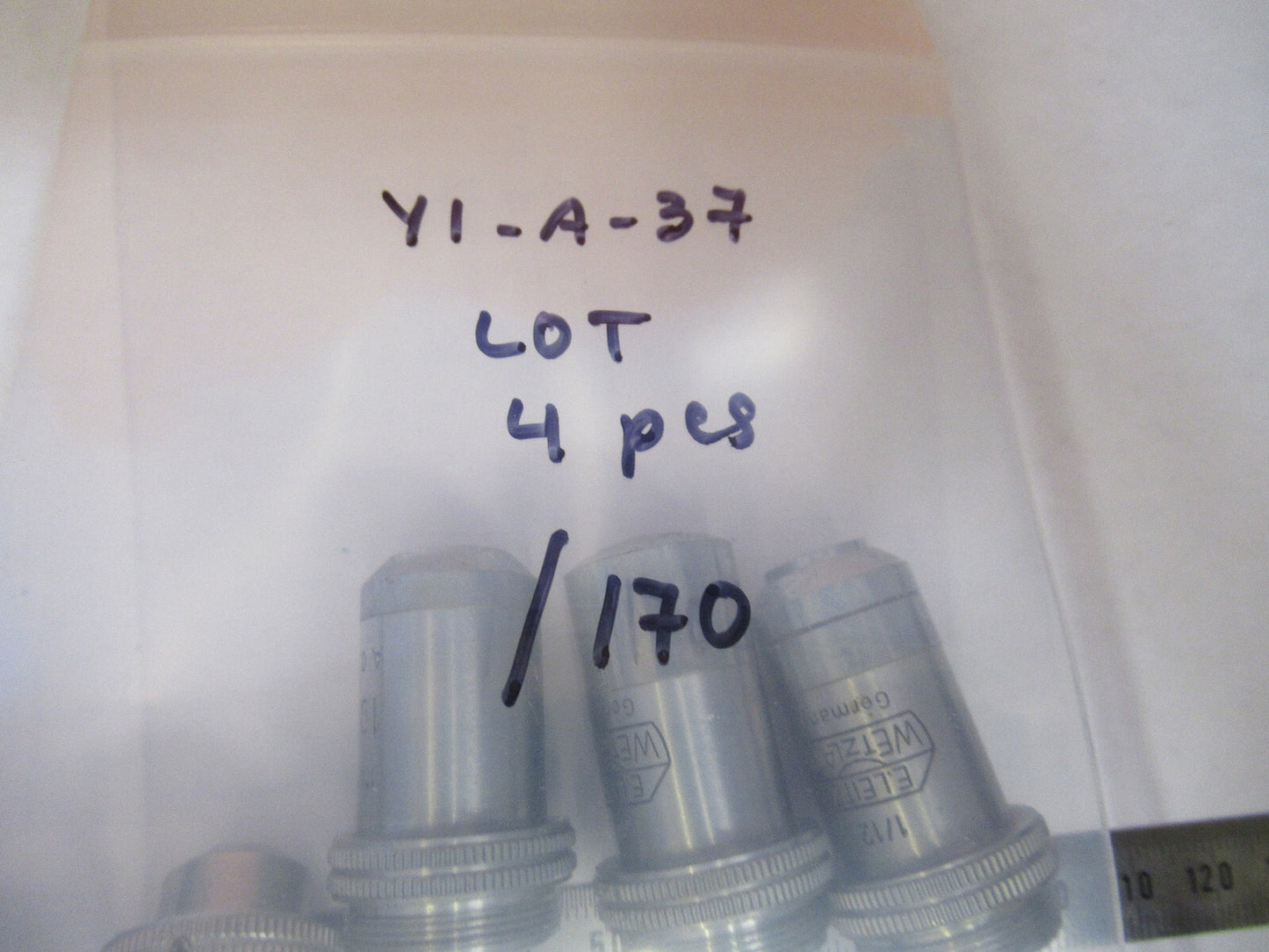 LEITZ WETZLAR LOT 4 PCS OBJECTIVE LENS OPTIC MICROSCOPE PART AS PICTURED Y1-A-37