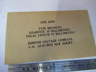 OPTICAL EDMUND LENS 10 mm DIAMETER FL 51 mm OPTICS AS PICTURED &B9-FT