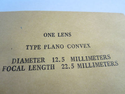 Optical Lens PlanO Convex 12.5 mm Dia Fl 22.5 mm Laser Optics Nice BIN#15 ivi