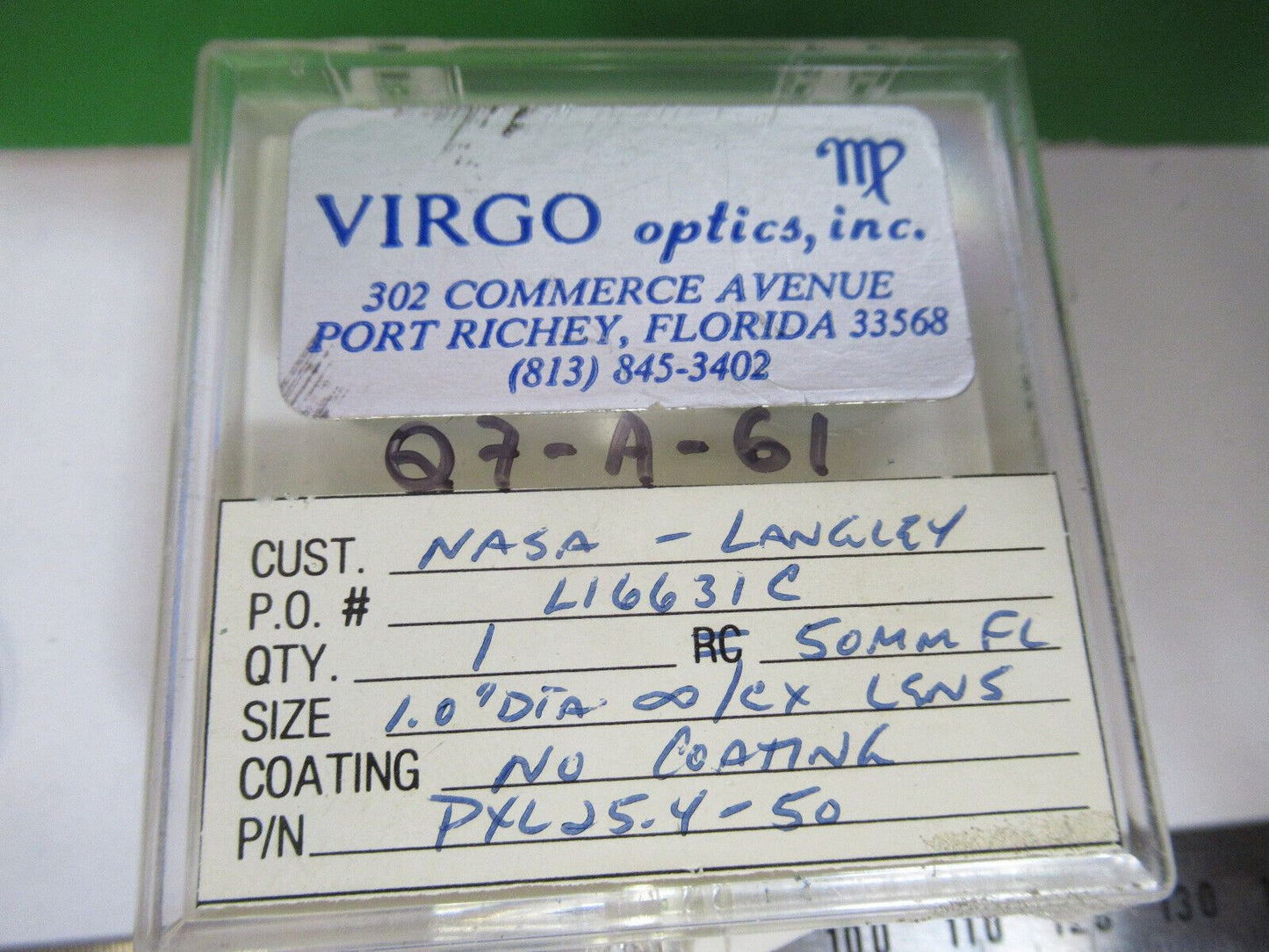 OPTICAL ex-NASA UNCOATED LENS LASER OPTICS AS PICTURED Q7-A-61