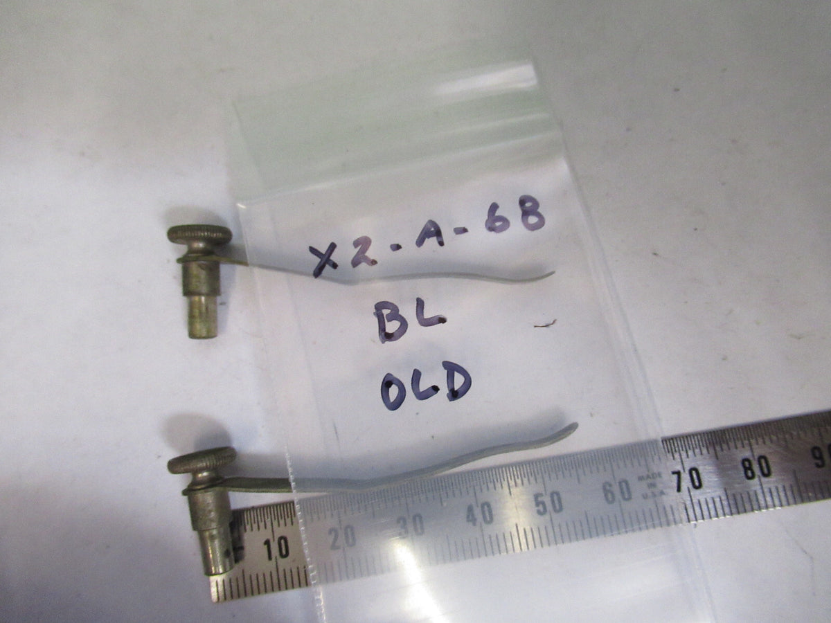 ANTIQUE BAUSCH LOMB PAIR CLIPS STAGE MICROSCOPE PART AS PICTURED X2-A-68