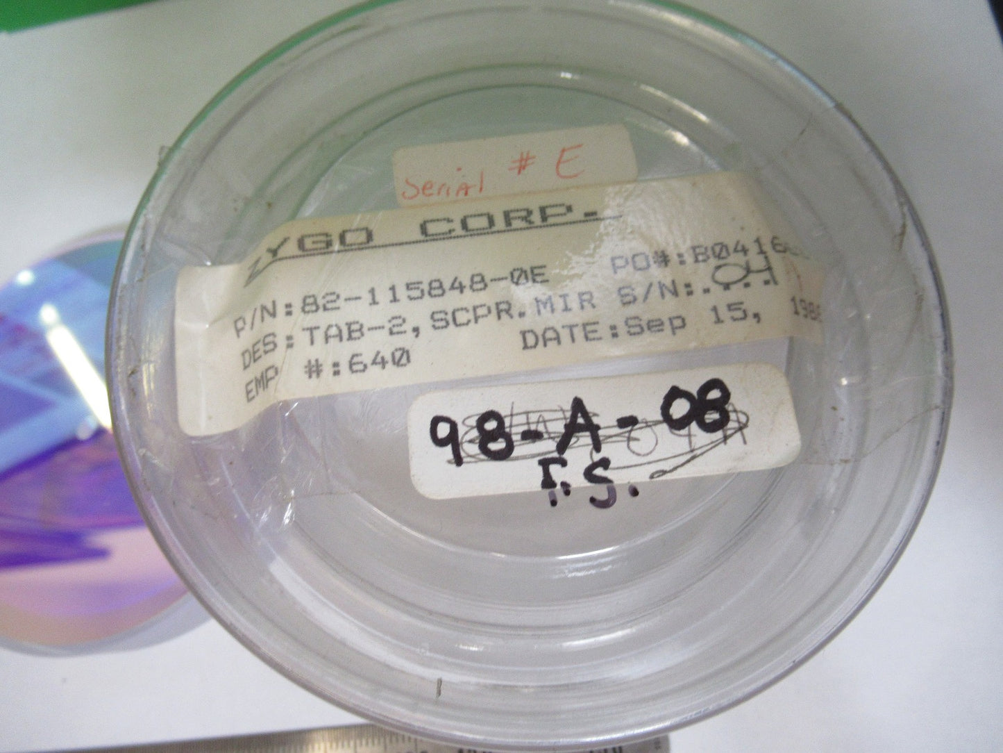 OPTICAL FLAT HOLED COATED FUSED SILICA PRO ZYGO LASER OPTICS AS PICTURED 98-A-08