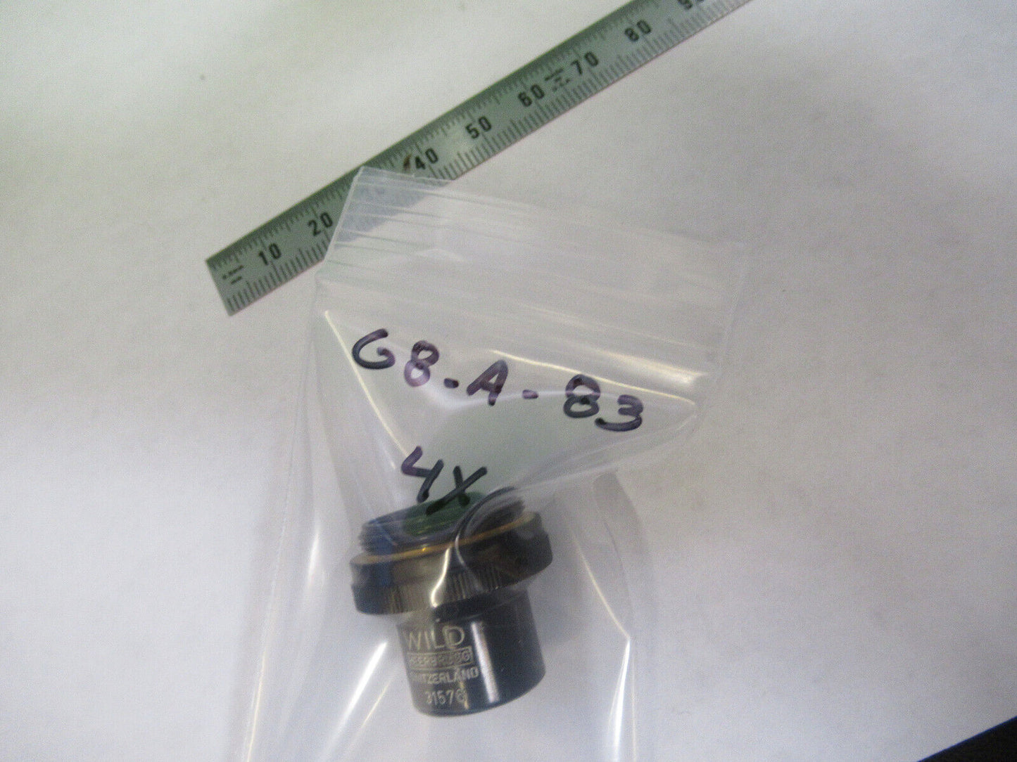 WILD HEERBRUGG SWISS OBJECTIVE 4X LENS MICROSCOPE PART AS PICTURED G8-A-83