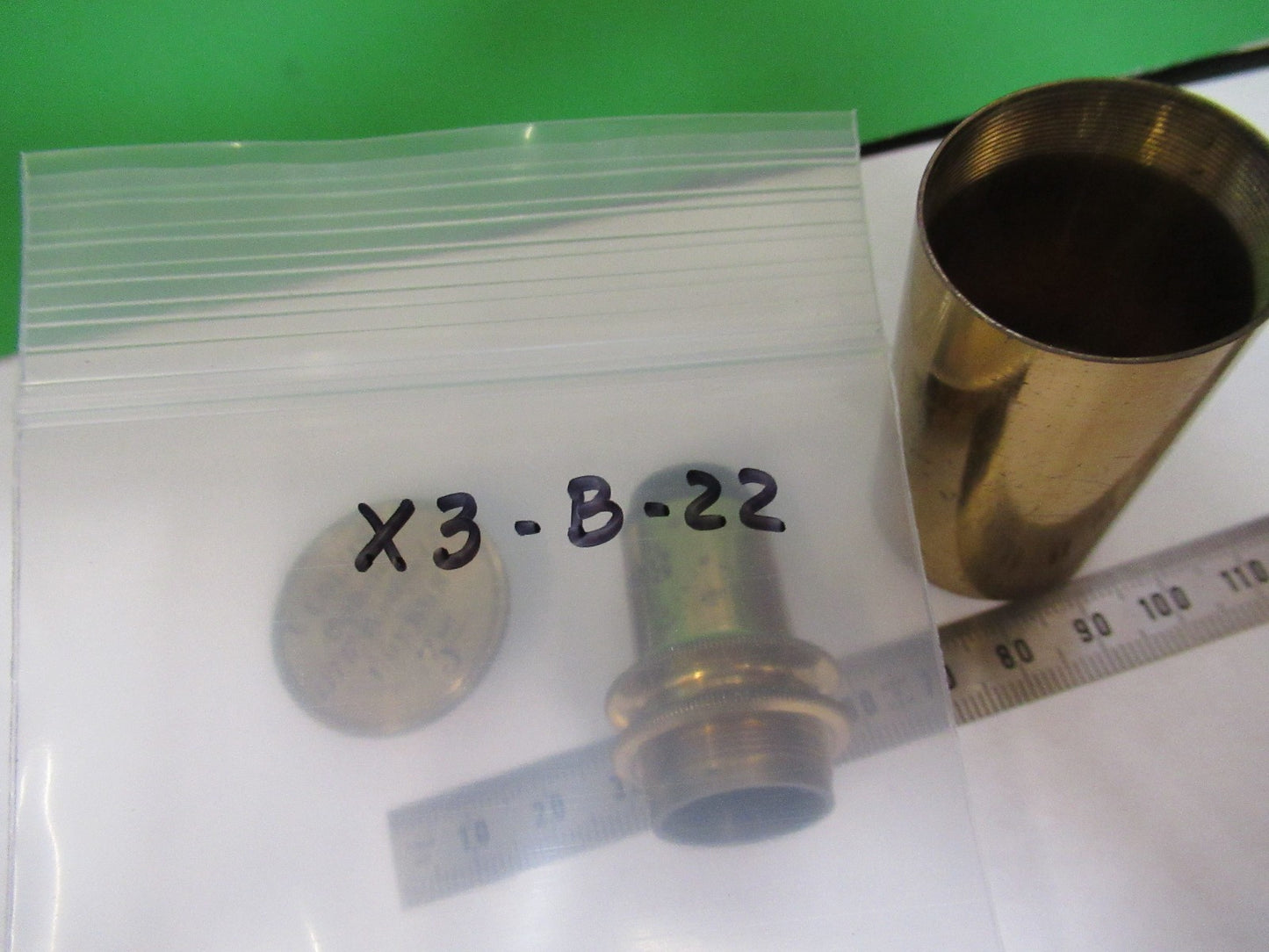 ANTIQUE BRASS OBJECTIVE 3 inch LENS COLLINS LONDON UK MICROSCOPE PART X3-B-22