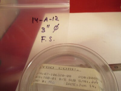 Optical Flat 1/10 Wave Zygo Uncoated Fused silica 3" Diameter Optics
