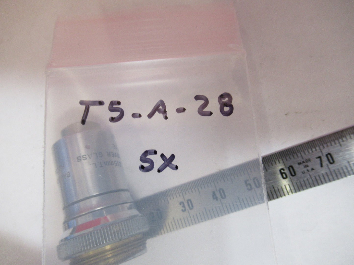 BAUSCH LOMB 5X /215mm OBJECTIVE LENS MICROSCOPE PART AS PICTURED T5-A-28
