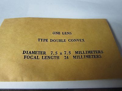 OPTICAL DOUBLE CONVEX LENS 7.5 X 7.5mm FL 24 mm LASER OPTICS BIN#34