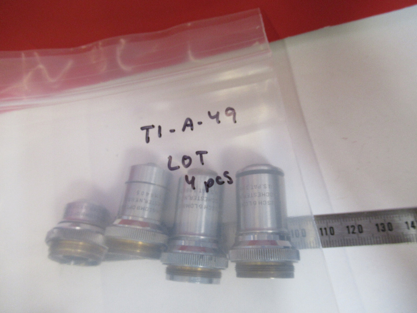 BAUSCH LOMB LOT OBJECTIVES BRASS 4 PIECES MICROSCOPE PART AS PICTURED T1-A-49