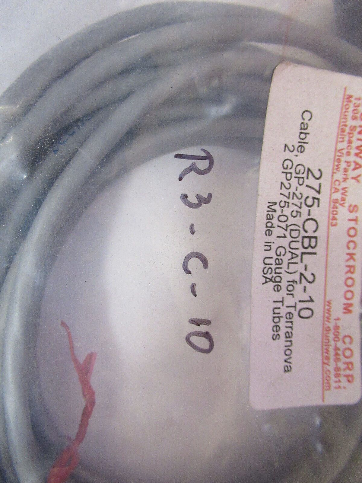 DUNIWAY 275-CBL-2-10 CABLE TERRANOVA GAUGE HIGH VACUUM AS PICTURED #R3-C-10