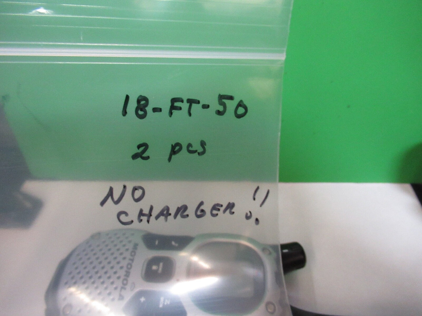 PAIR USED WALKIE TALKIES MOTOROLA WITHOUT CHARGER AS PICTURED 18-FT-50
