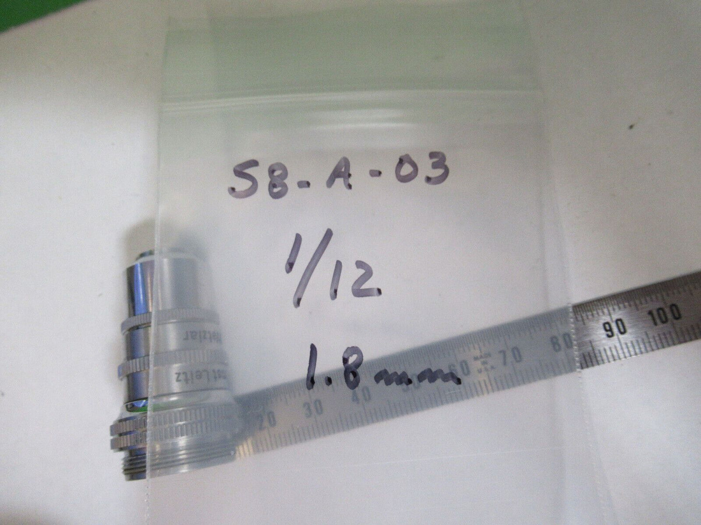 ERNST LEITZ GERMANY OBJECTIVE 1/12 1.8mm MICROSCOPE PART AS PICTURED S8-A-03