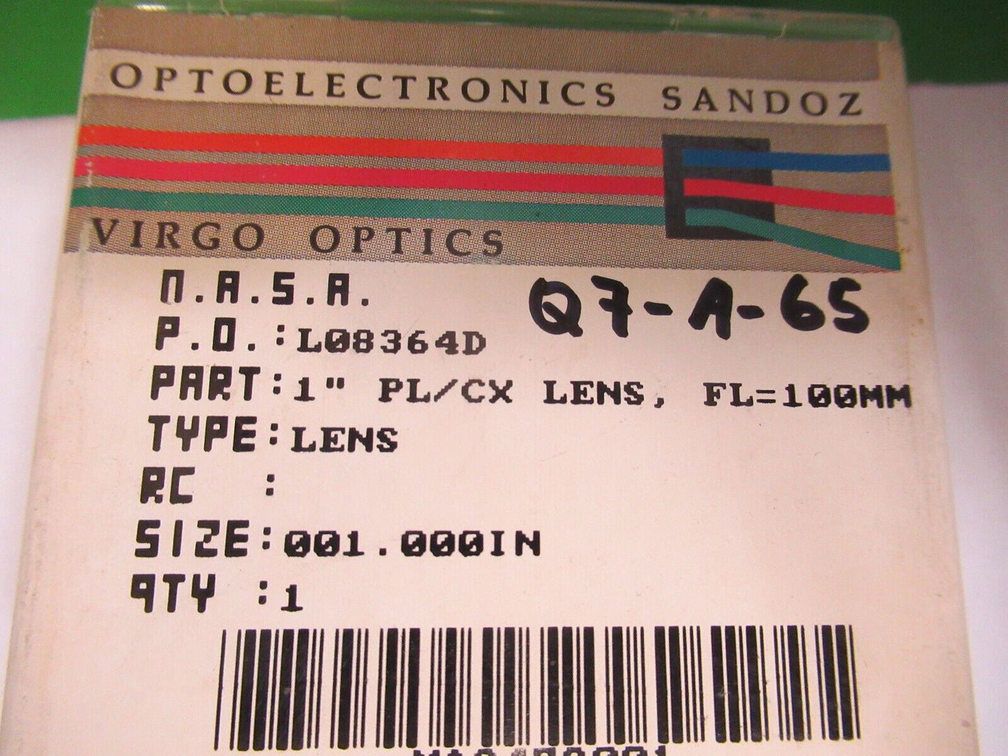 OPTICAL ex-NASA UNCOATED LENS LASER OPTICS AS PICTURED Q7-A-65