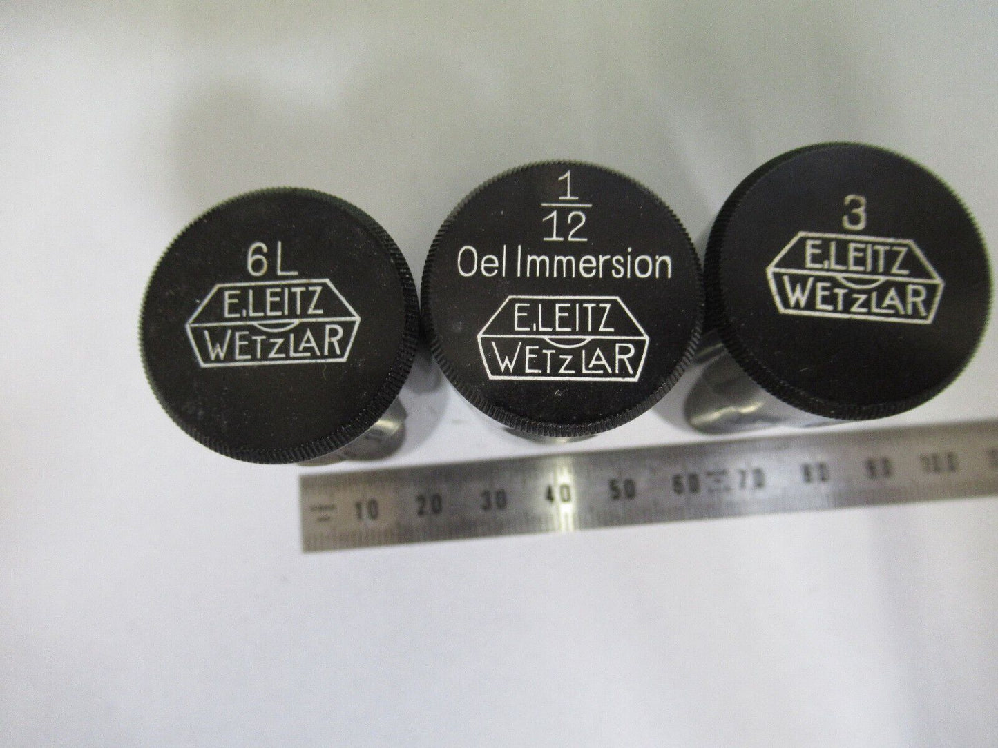 LEITZ GERMANY LOT 3ea BRASS EMPTY OBJECTIVE CAN MICROSCOPE PART AS PIC &P4-B-91