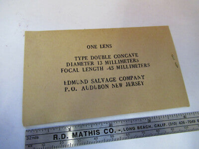 OPTICAL EDMUND LENS 13 mm DIAMETER FL -45 mm OPTICS AS PICTURED &B9-FT