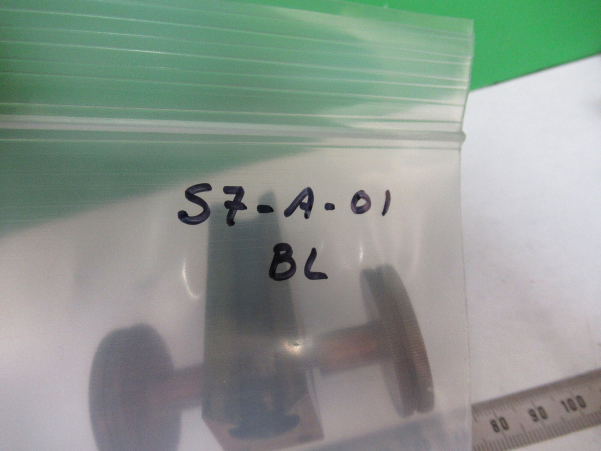 ANTIQUE BAUSCH LOMB MACRO STAGE KNOBS BRASS MICROSCOPE PART AS PICTURED S7-A-01