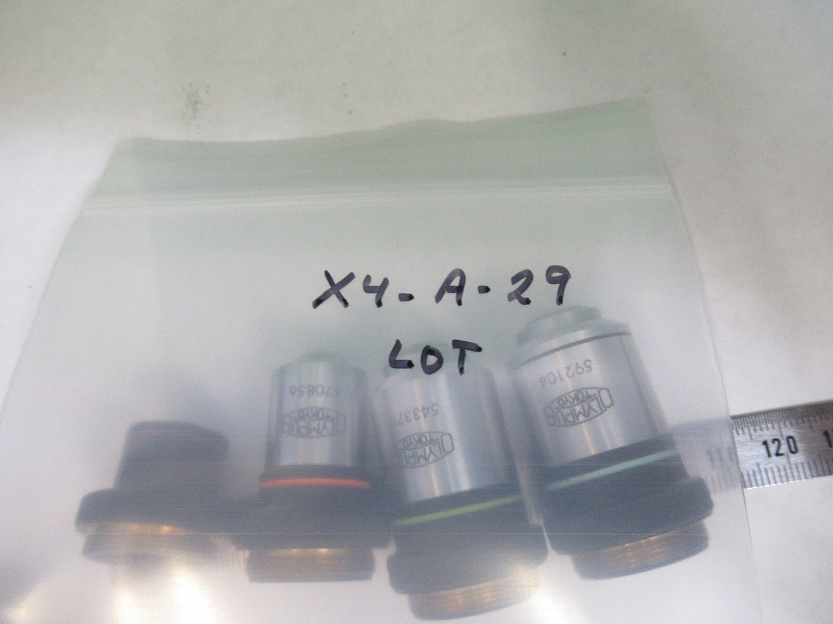 LOT OLYMPUS JAPAN OBJECTIVE 4X 10X 40X 100X MICROSCOPE PART AS PICTURED X4-A-29