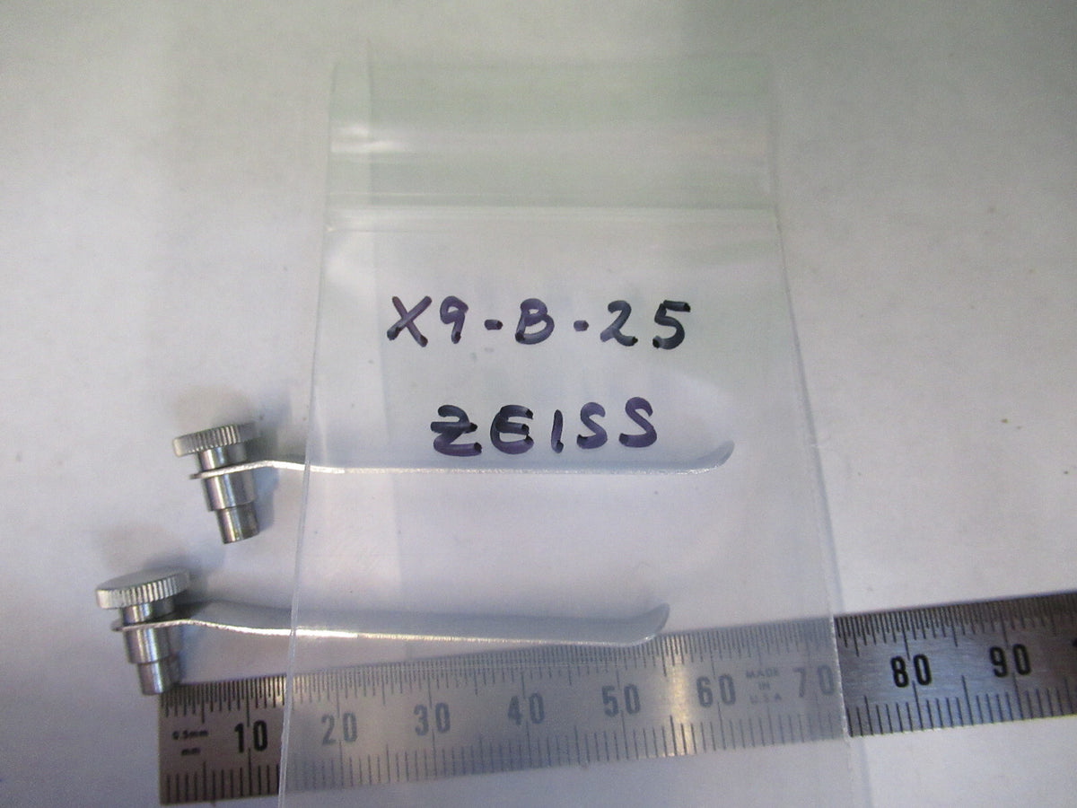 CARL ZEISS GERMANY PAIR CLIPS STAGE MICROSCOPE PART AS PICTURED X9-B-25
