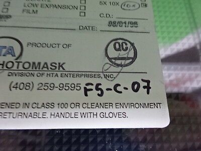 OPTISCHE PHOTOMASKE GLASMASKE KOMPONENTEN HOETRON LASER OPTICS AS IS B#F5-C-07