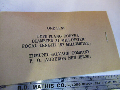 OPTICAL EDMUND LENS 31 mm DIAMETER FL 152 mm OPTICS AS PICTURED &B9-FT