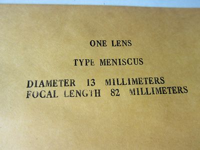 OPTICAL MENISCUS LENS 13 mm DIAMETER FL 82 mm LASER OPTICS BIN#34
