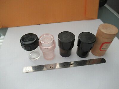 LOT EMPTY ANTIQUE ASSORTED BAUSCH OBJECTIVE CANS MICROSCOPE AS PICTURED F3-A-79