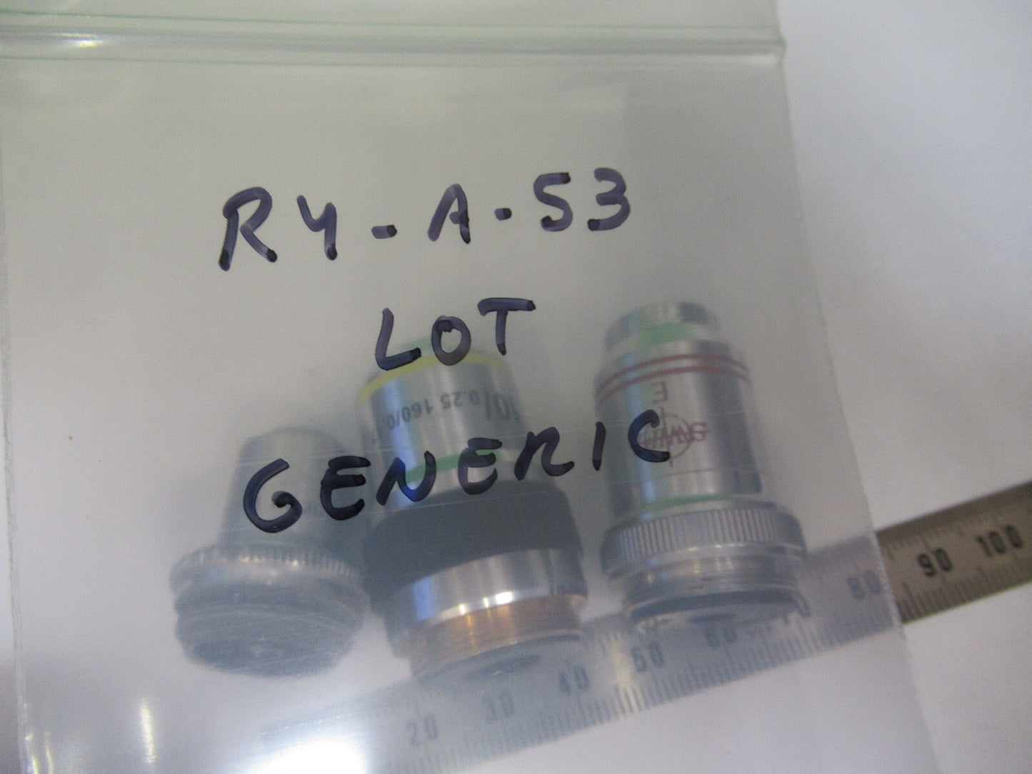 LOT 2 ea OBJECTIVES GENERIC 3.5X 10X 40X MICROSCOPE PART AS PICTURED &R4-A-53