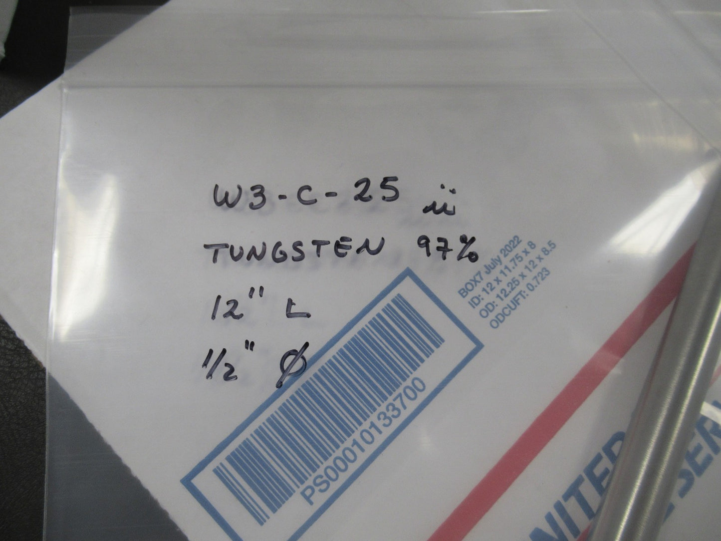 TUNGSTEN 97% rod 12" long 0.5"diameter HEAVY METAL WOLFRAM AS PICTURED W3-C-25