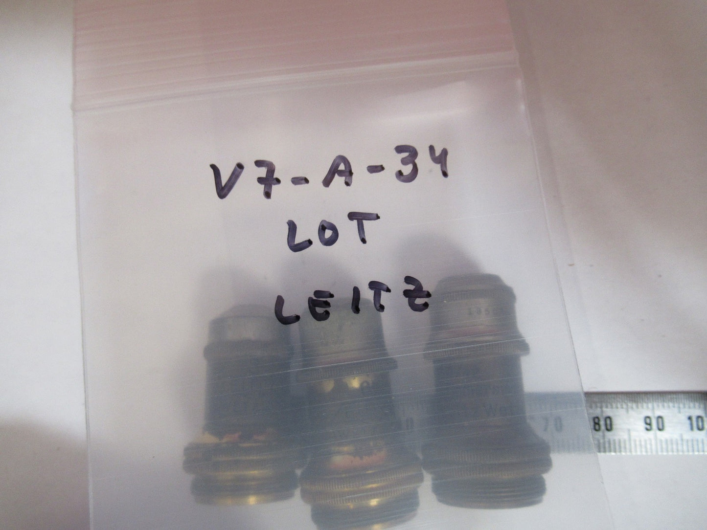ANTIQUE BRASS LOT OBJECTIVES ERNST LEITZ GERMANY MICROSCOPE PART AS PIC V7-A-34