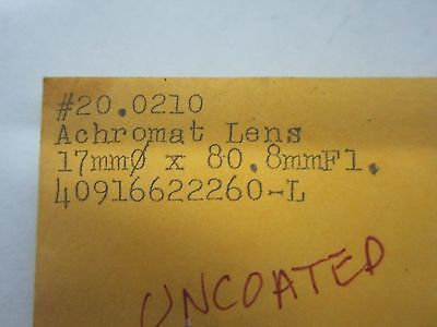 OPTICAL LENS ACHROMAT diameter 17 mm Focal length FL 80.8 mm LASER OPTICS BIN#M7