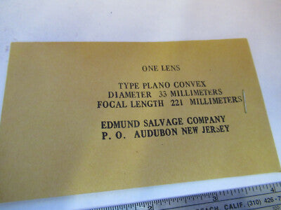 OPTICAL EDMUND LENS 33 mm DIAMETER FL 221 mm OPTICS AS PICTURED &B9-FT