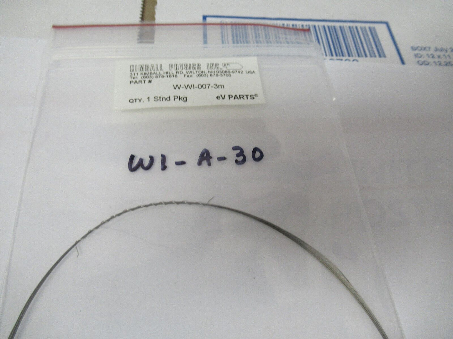 KIMBALL PHYSICS eV LOT TUNGSTEN WIRE HIGH VACUUM RATED AS PICTURED #W1-A-30