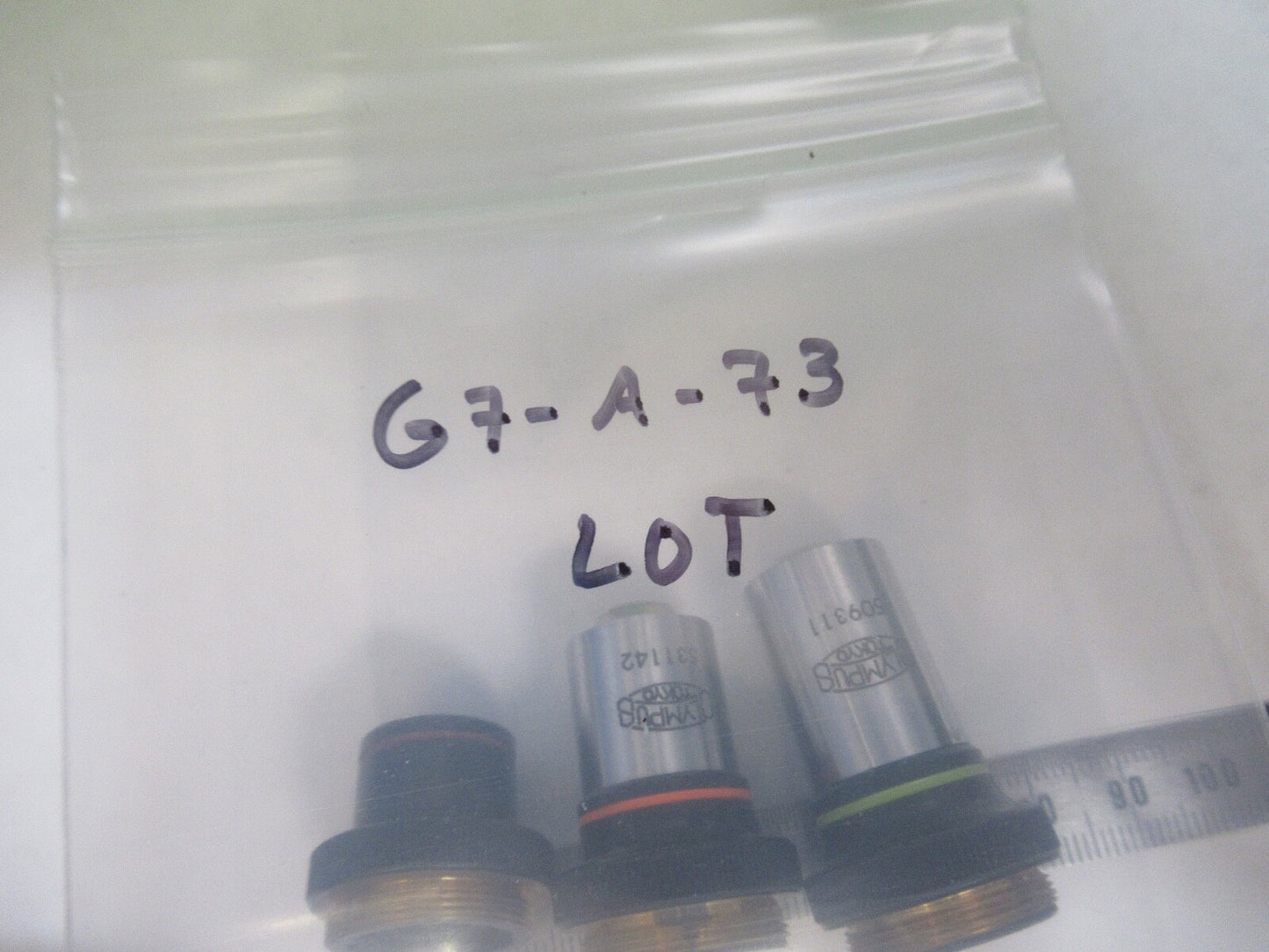 OLYMPUS OBJECTIVE JAPAN 40X 10X 4X LOT 3 ea OPTICS MICROSCOPE PART G7-A-73