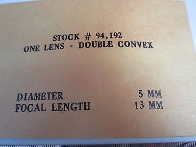 OPTICAL DOUBLE CONVEX LENS 5mm diameter FL 13 mm LASER OPTICS BIN#D8