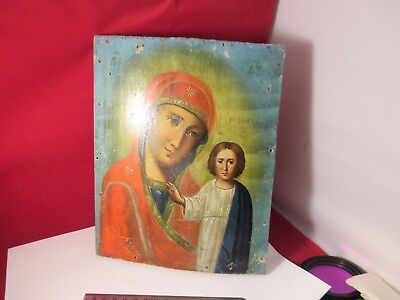 ORTHODOX CHURCH RELIGIOUS PAINTING RUSSIA in WOOD PANEL VIRGIN MARY &A1-RUS-1