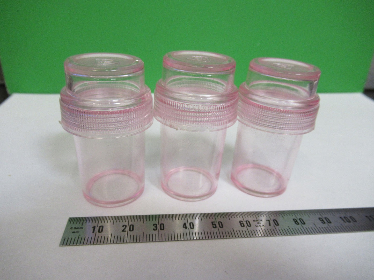 SPENCER AO EMPTY PLASTIC OBJECTIVE CANS MICROSCOPE PART AS PICTURED T4-B-05