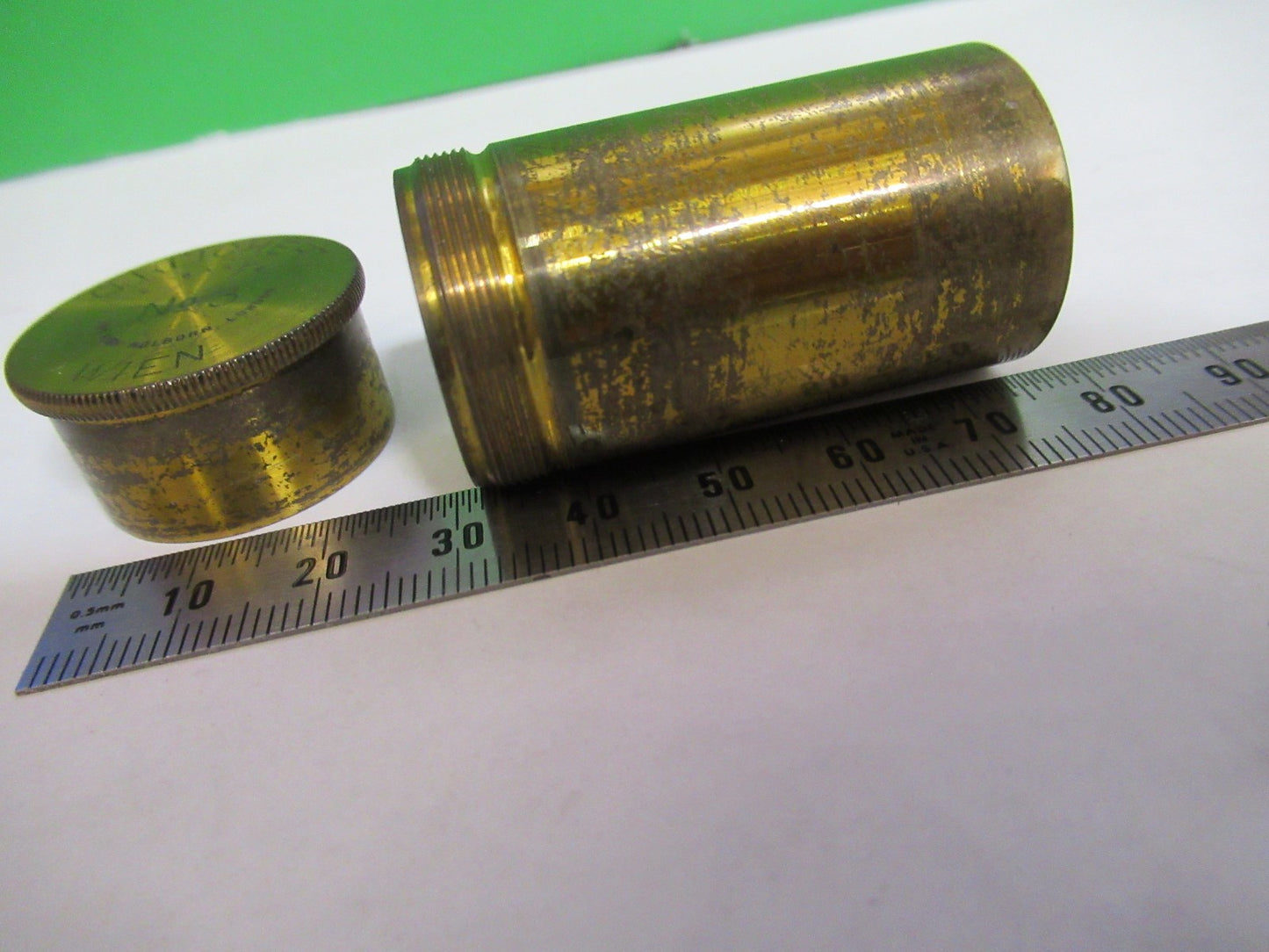 ANTIQUE BRASS EMPTY REICHERT AUSTRIA OBJECTIVE CANISTER MICROSCOPE PART T6-A-16