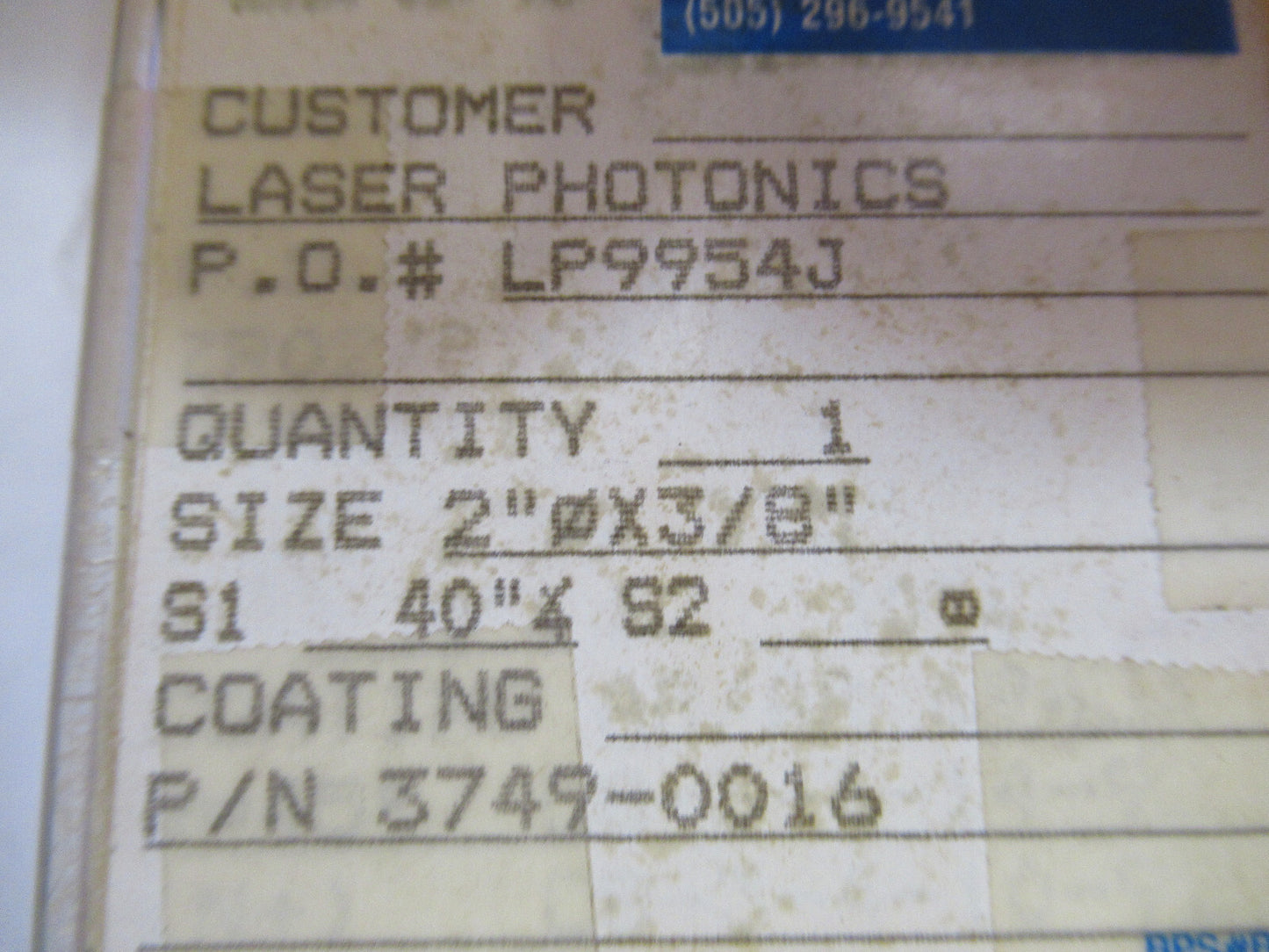 OPTICAL ex-NASA UNCOATED LENS  PRO LASER OPTICS AS PICTURED Y4-A-90