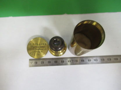 ANTIQUE BRASS OBJECTIVE 1 inch LENS COLLINS LONDON UK MICROSCOPE PART X3-B-20