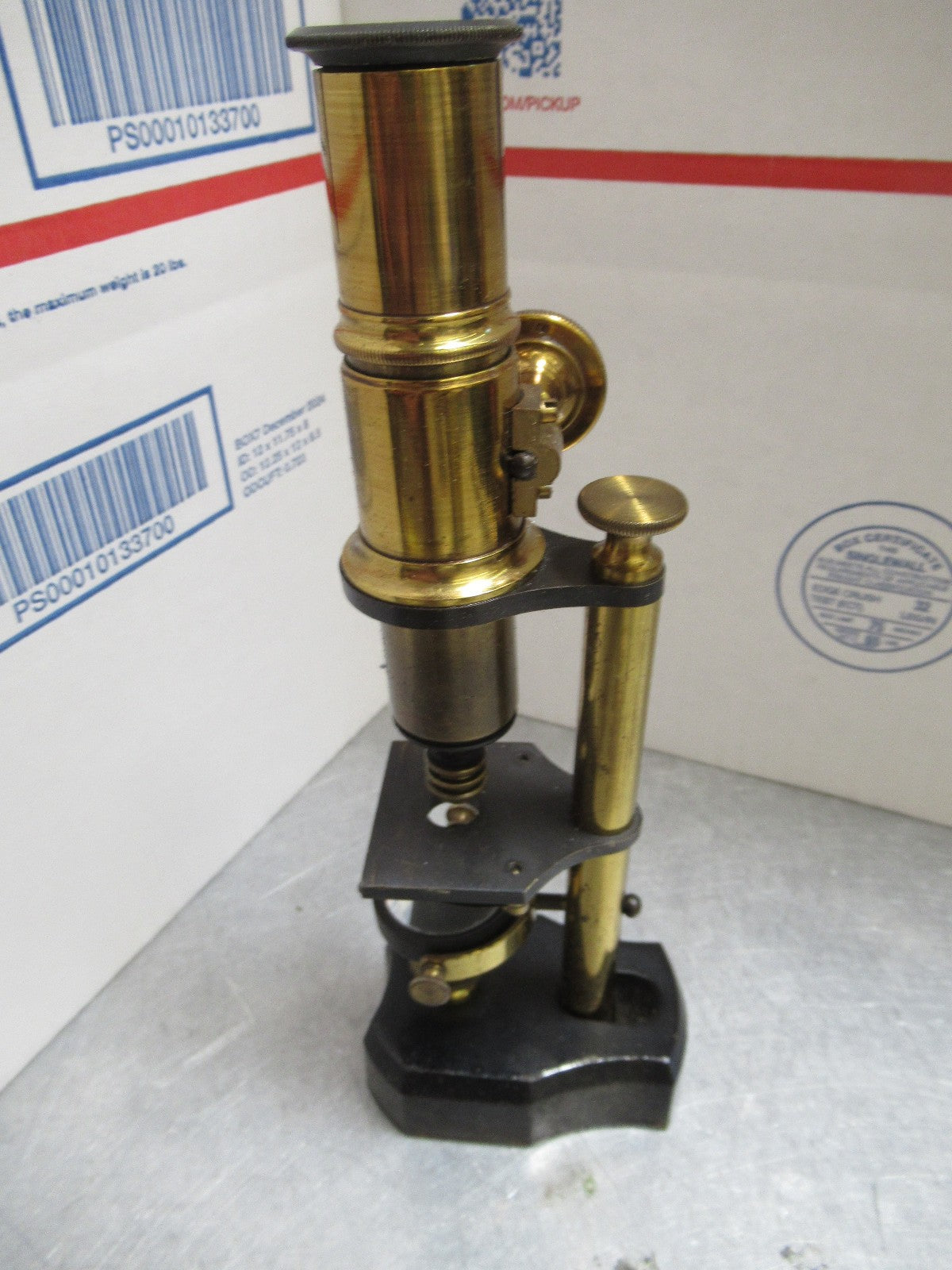 ANTIQUE BRASS MINIATURE RARE FRENCH MICROSCOPE AS PICTURED LOB