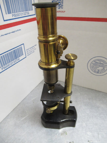 ANTIQUE BRASS MINIATURE RARE FRENCH MICROSCOPE AS PICTURED LOB