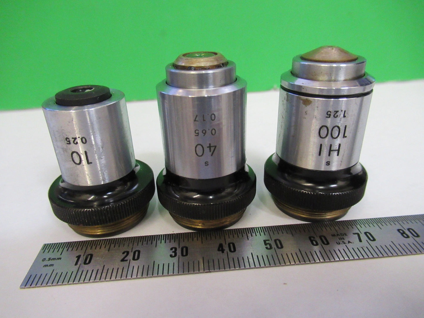 LOT OBJECTIVE NIKON JAPAN 10X 40X 100X MICROSCOPE PART AS PICTURED T4-B-26